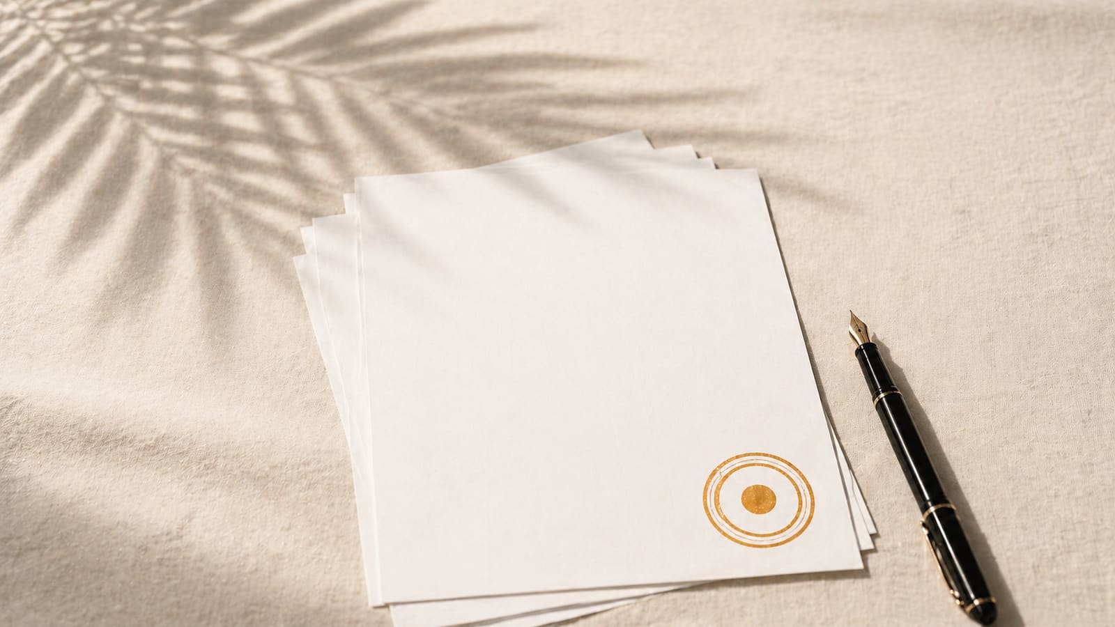 Stack of documents with an approved stamp and fountain pen on a desk.